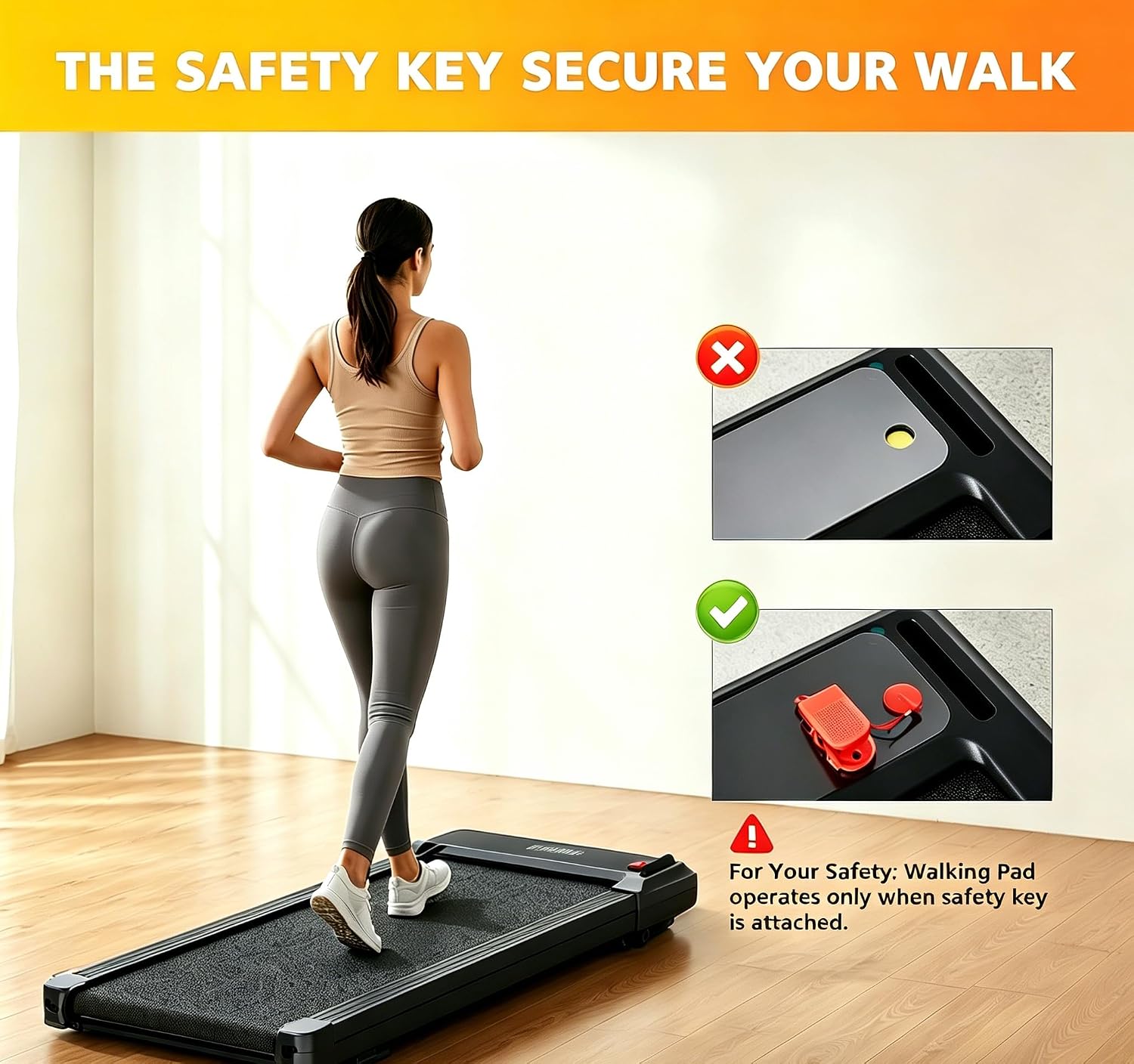 Walking Pad under Desk Treadmill, Portable Compact Electric Walking Treadmill, Quiet Fitness Machine with Remote Control & LED Display for Home Office