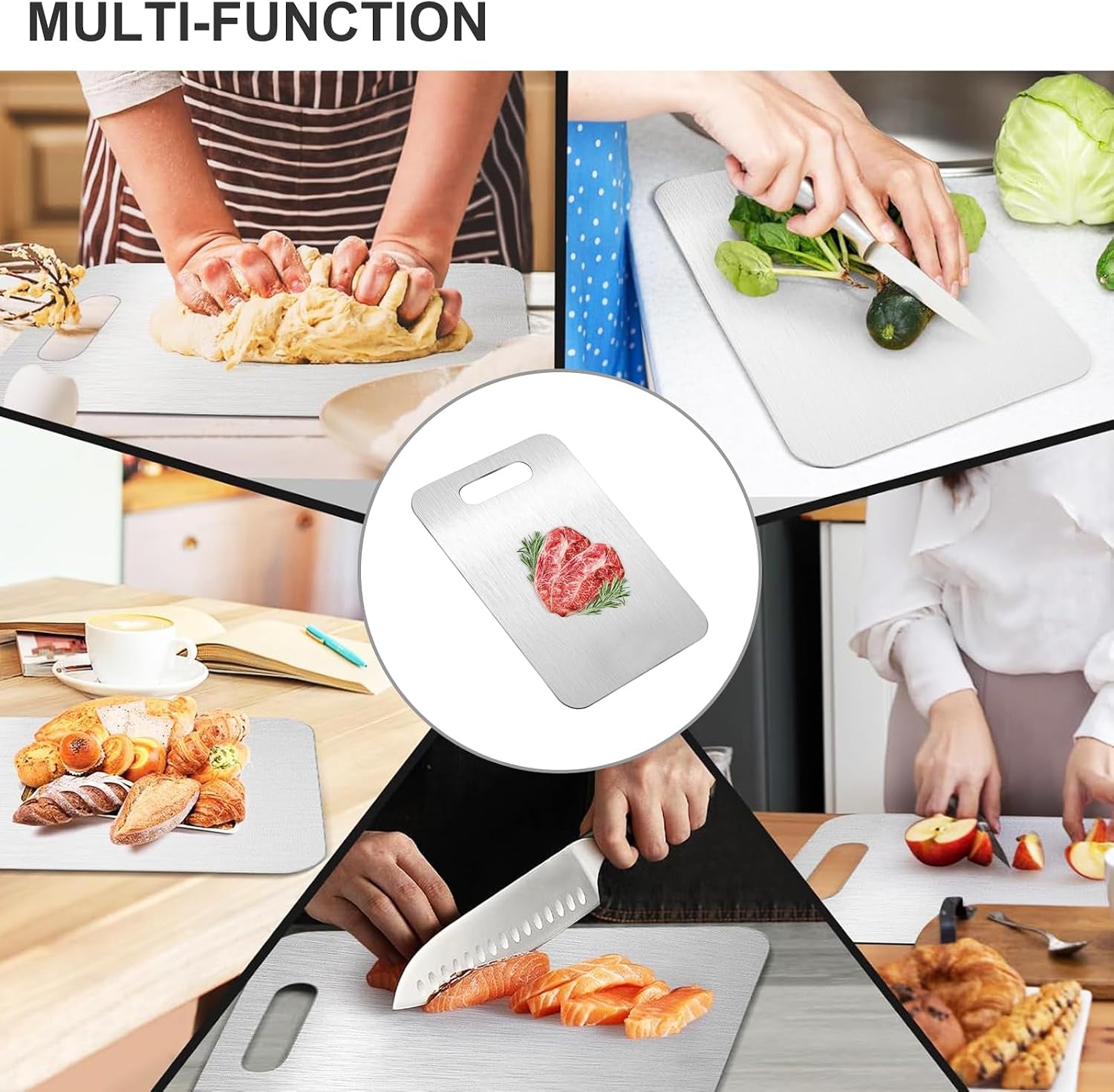 Titanium Cutting Boards for Kitchen, 304 Stainless Steel Cutting Board Set for Meat, Fruit (13.4 * 9 Inch)
